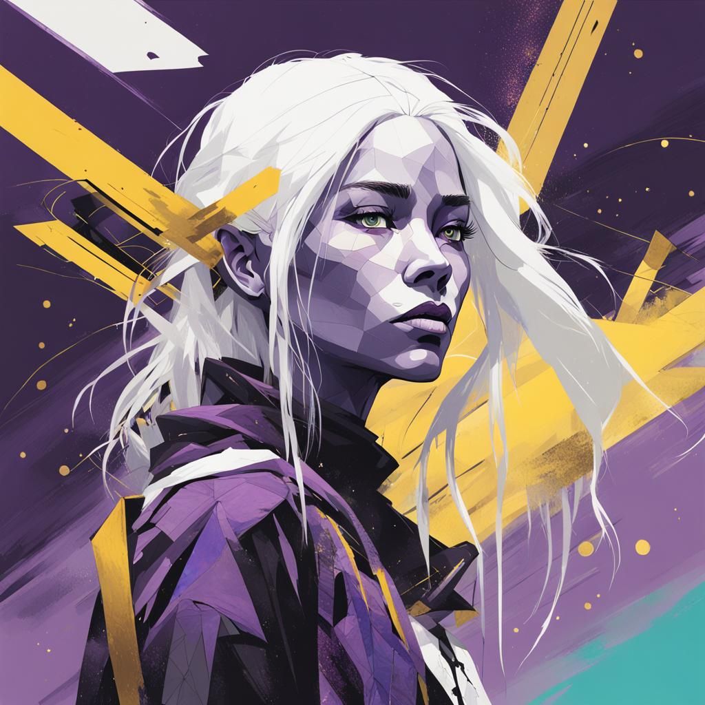 Sci-Fi Princess with Purple Skin and Golden Accents