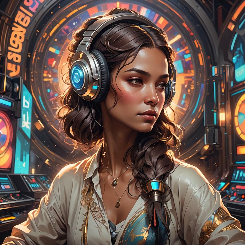 Vintage DJ Portrait in Art Nouveau Style