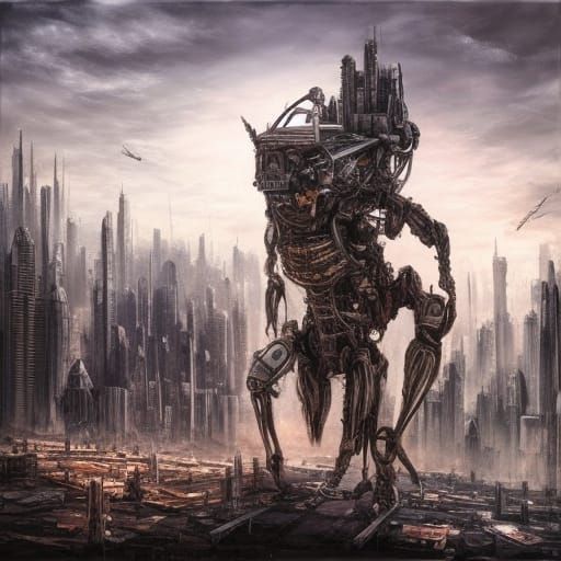 Colossal Humanoid City in Post-Apocalyptic Fantasy