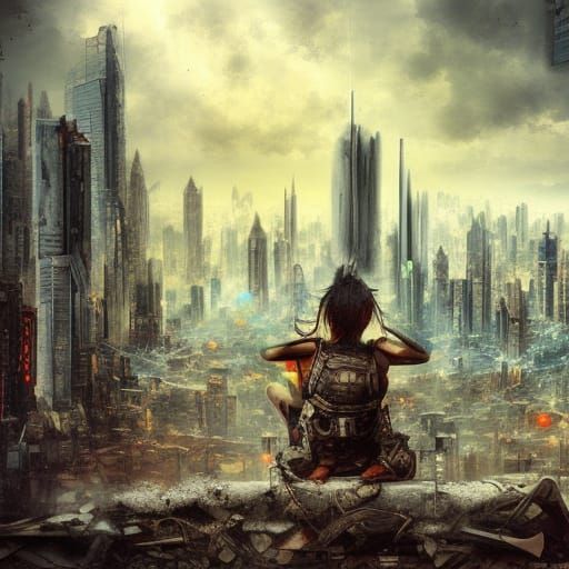 Post-Apocalyptic Humanoid City Action Painting