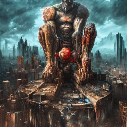 Post-Apocalyptic Humanoid City Action Painting