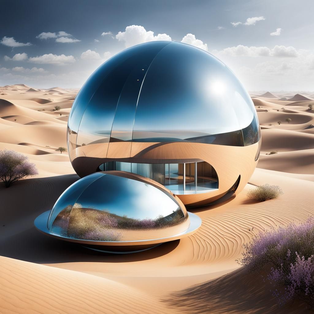 Futuristic Crystal House in Desert Landscape