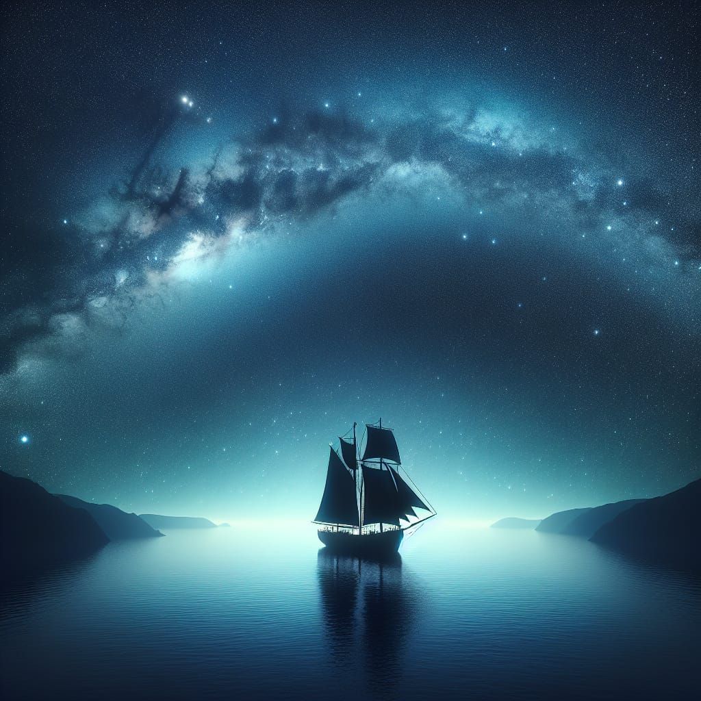 Sailing Vessel Under the Vibrant Milky Way