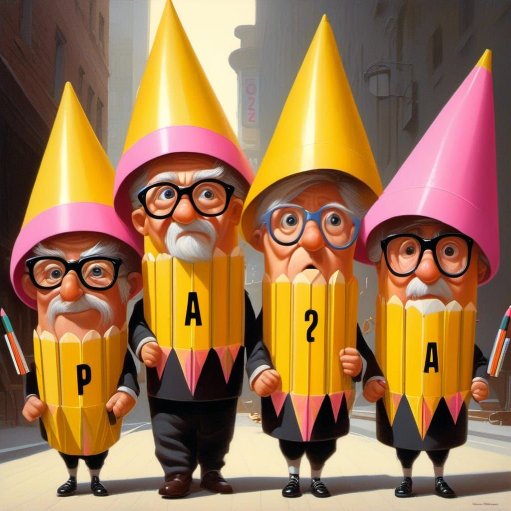 Grandparents in Pencil Costumes Robbing a Bank