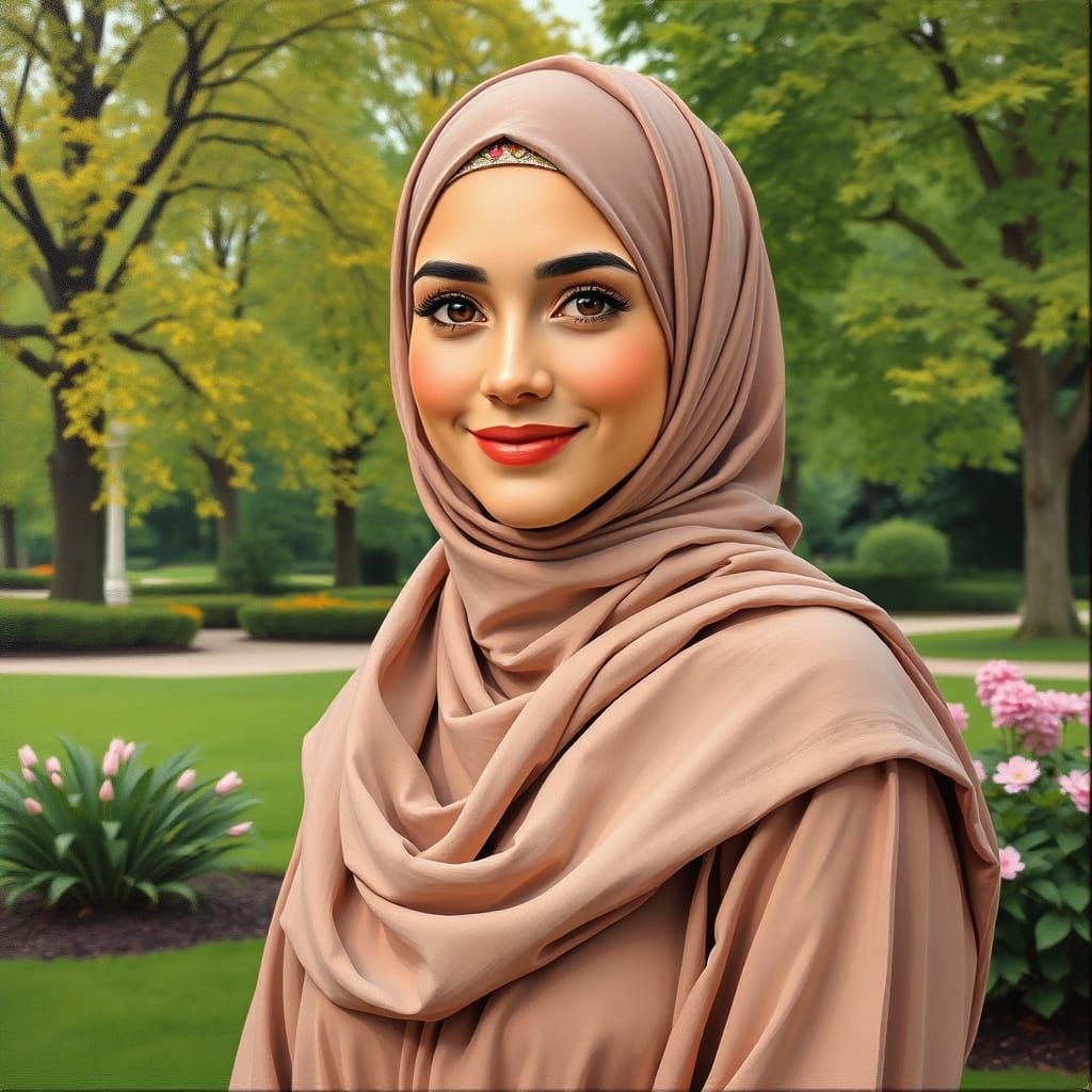 Elegant Hijabi Woman in Minimalist Garden Portrait