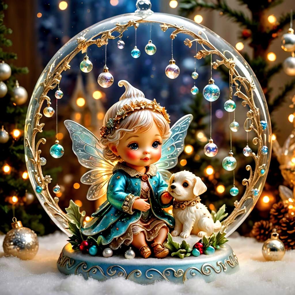 Fantastical Christmas Fairy and Puppy in Whimsical Wonderlan...