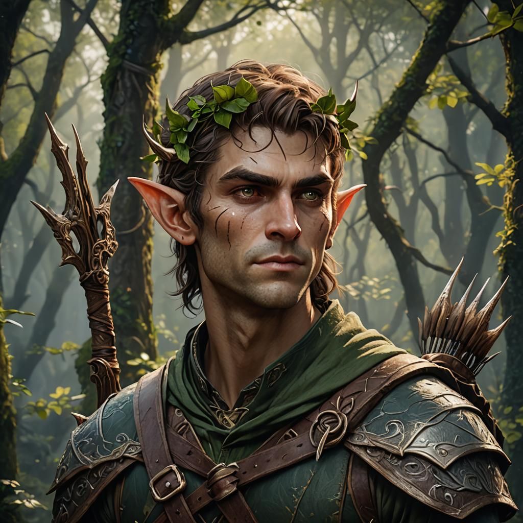Young Wood Elf Portrait in Detailed Matte Style