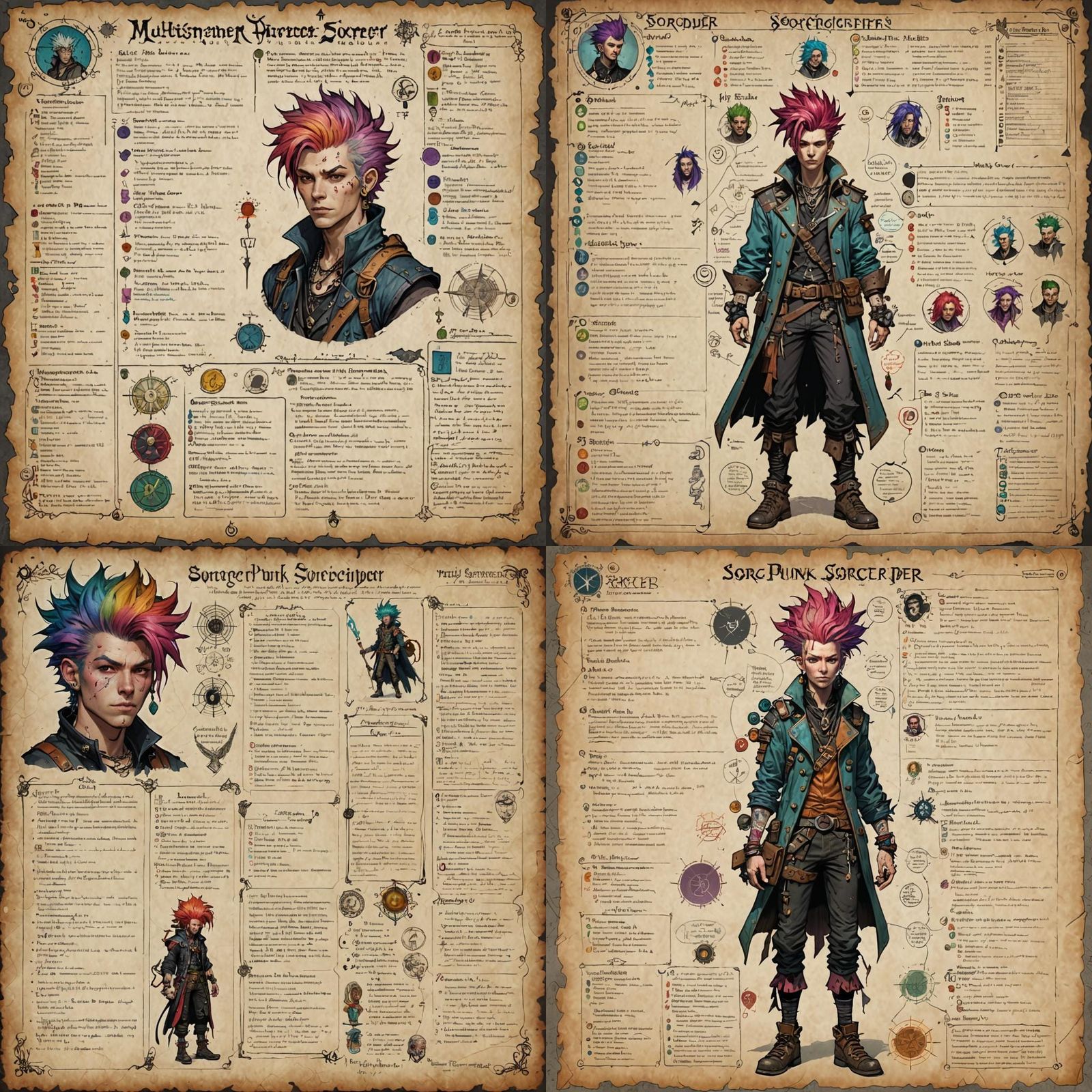 Punk Sorcerer Character Sheet on Parchment