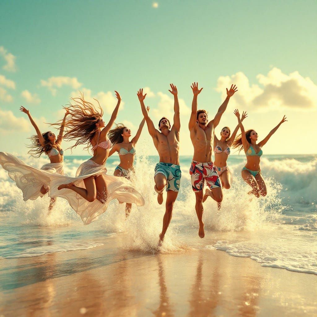 Surreal Hollywood Era Beachside Dance Extravaganza in Warm G...