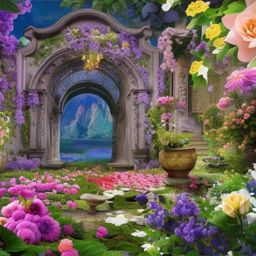Intricate Floral Puzzle: A Digital Matte Painting