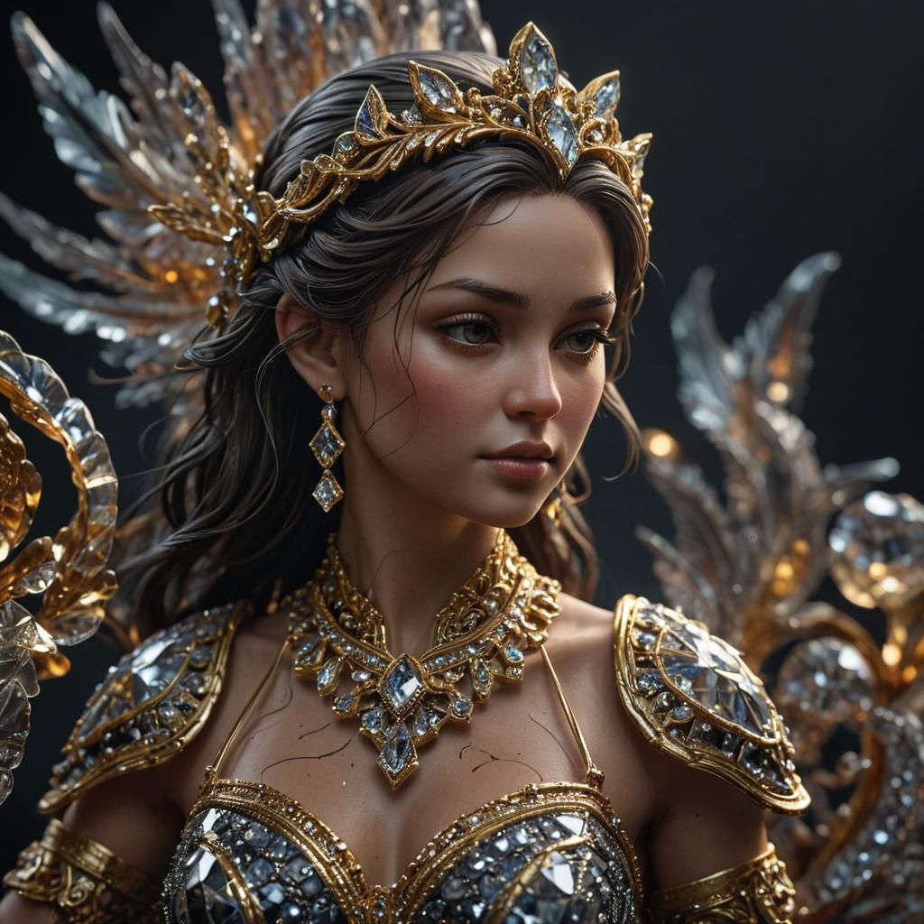 Intricate Crystal Figurine in Hyper-Realistic 3D Artwork