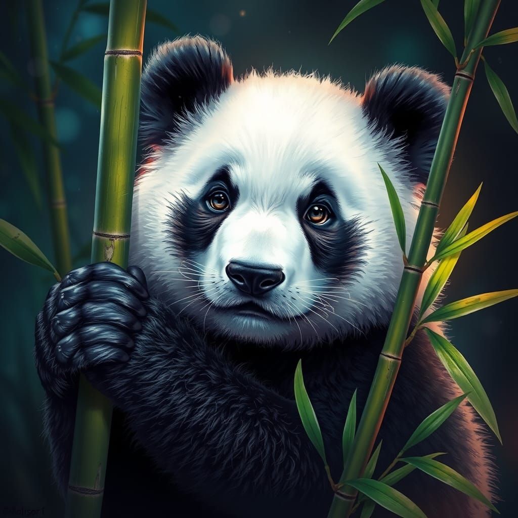 Intricately Detailed Panda Hidden in Bamboo