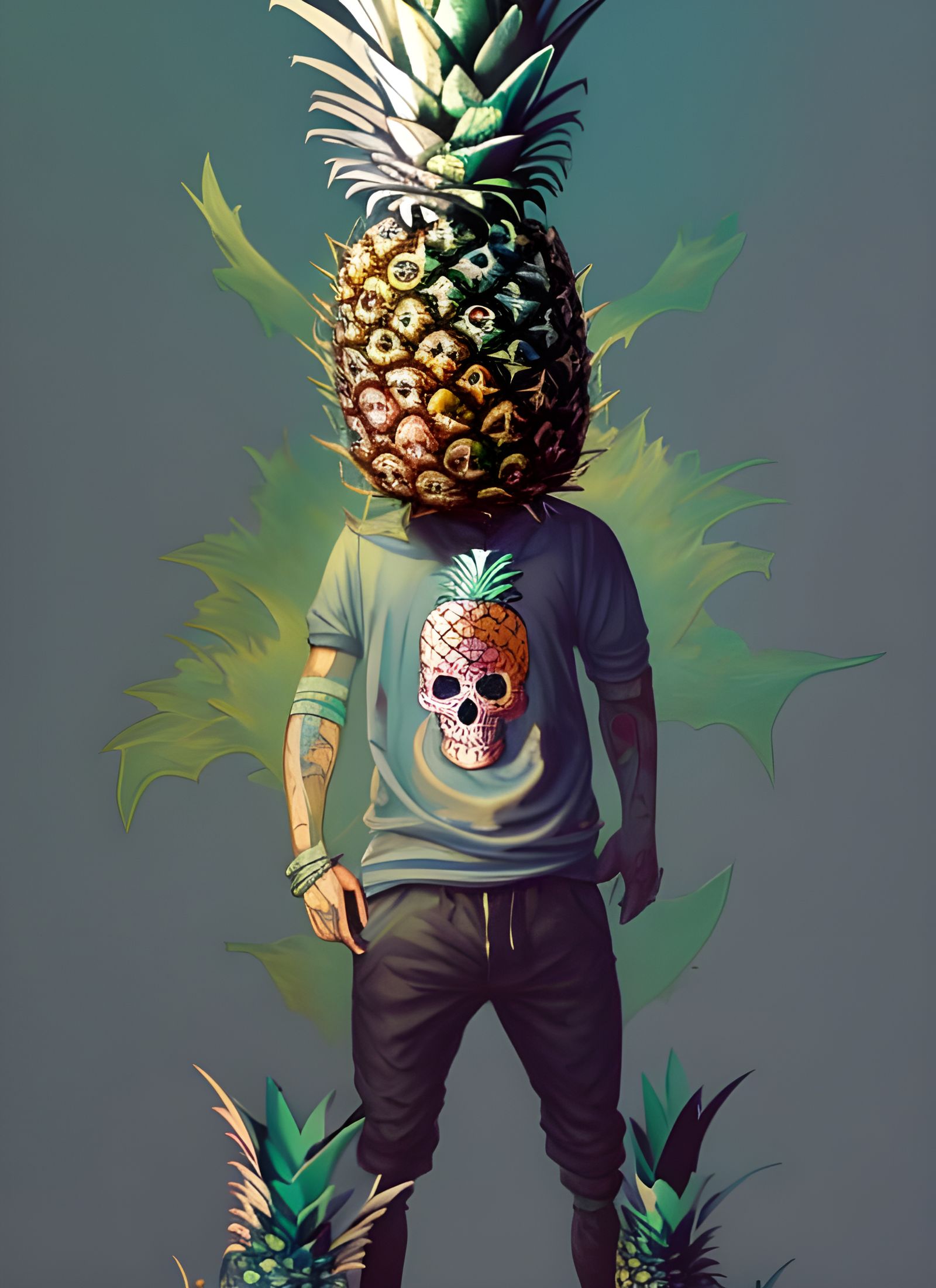 Punk Pineapple Portrait in Surrealist Style