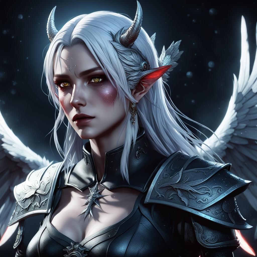 The Witcher: Beautiful Girl with Demon Wings in Anime Style