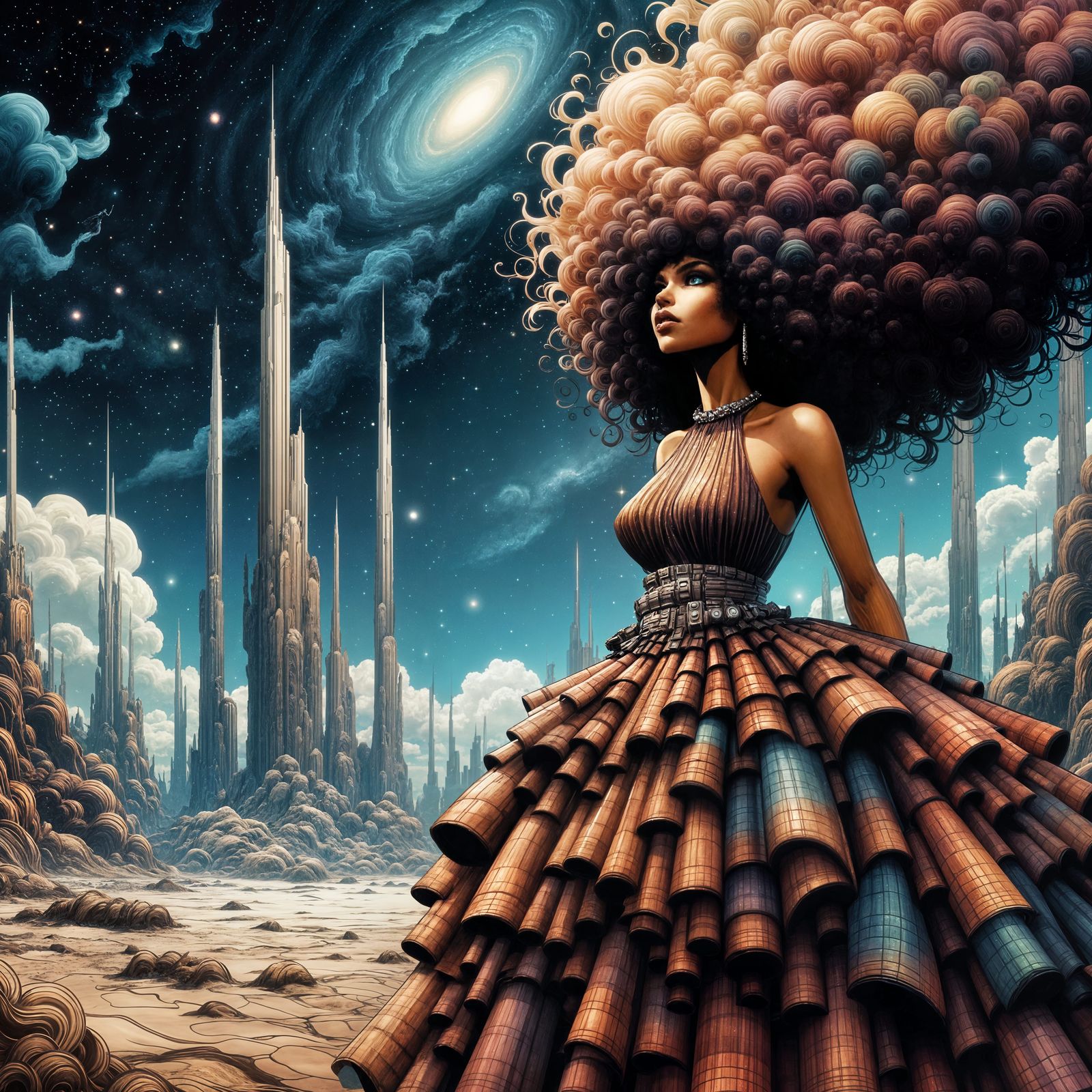 Cosmic Woman on Alien Planet in Surreal Style