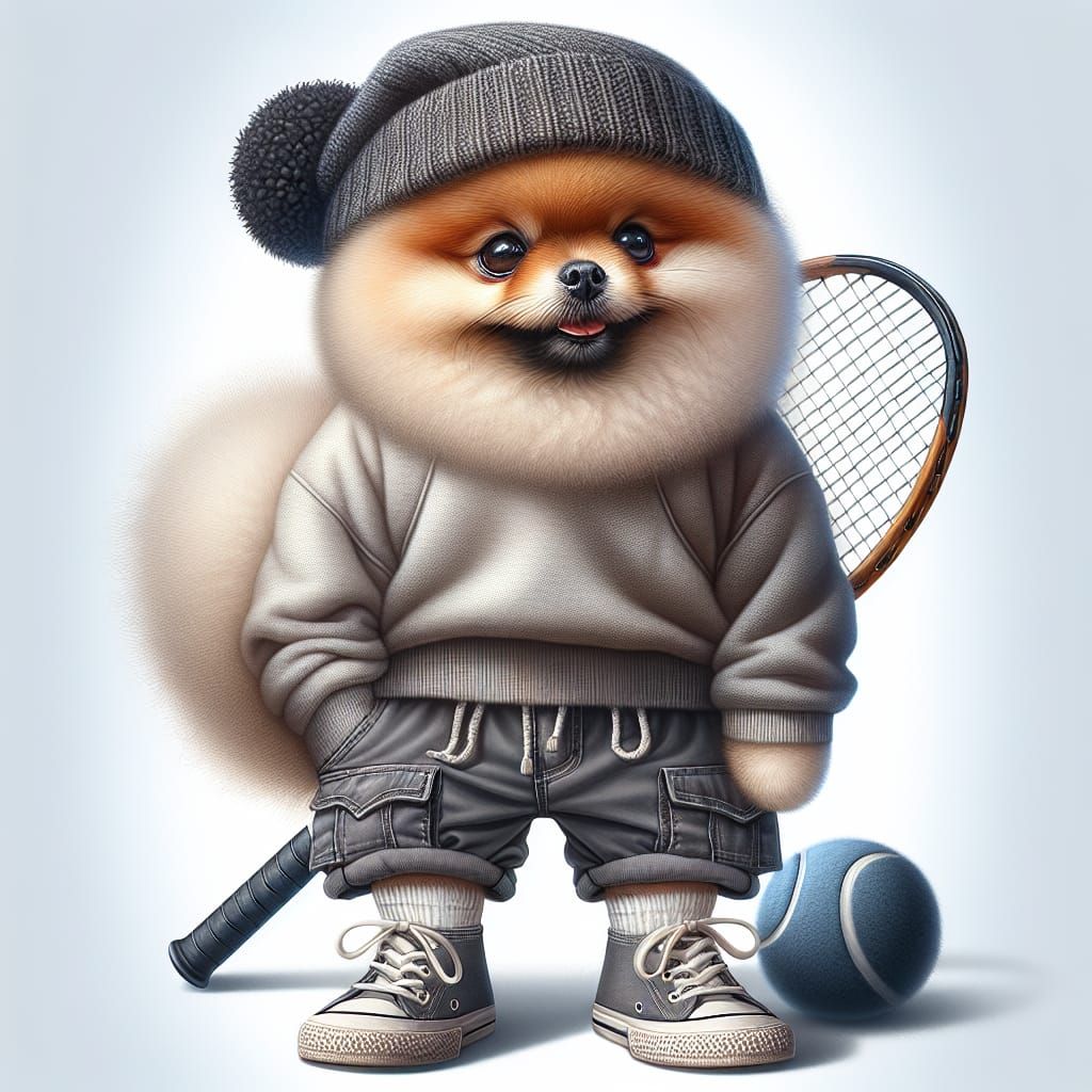 Whimsical Close-Up of a Stylish Pomeranian in a Watercolor A...