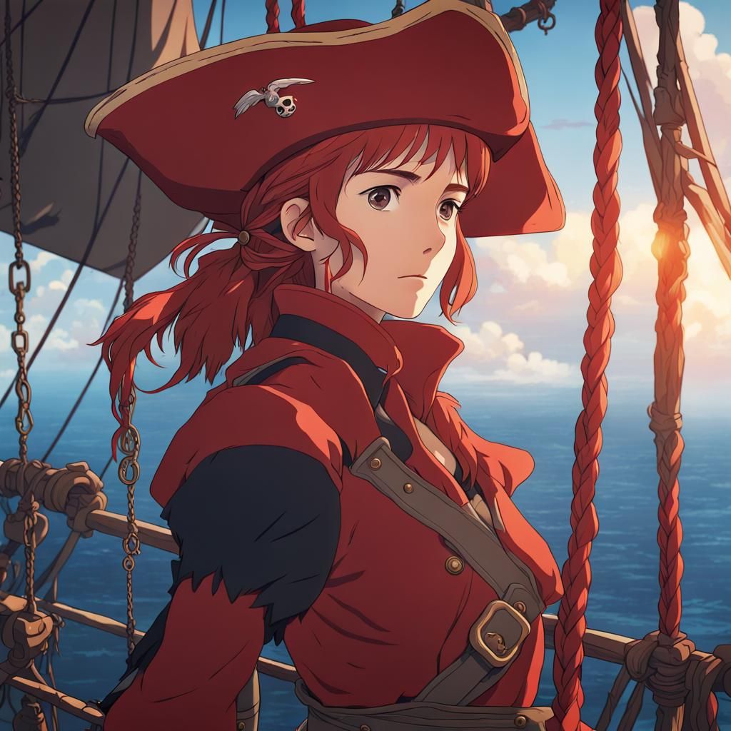 Anime Pirate Knight in Crow's Nest: Ghibli Style