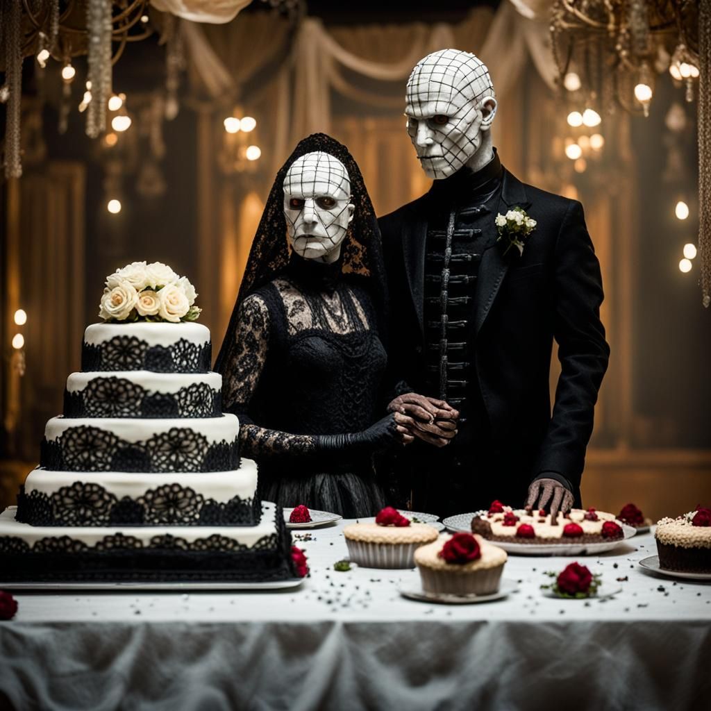 Hellraiser Wedding: Pinhead and Bride Cake Cutting