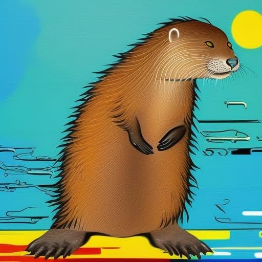 Abstract Otter in Beach Graffiti Art