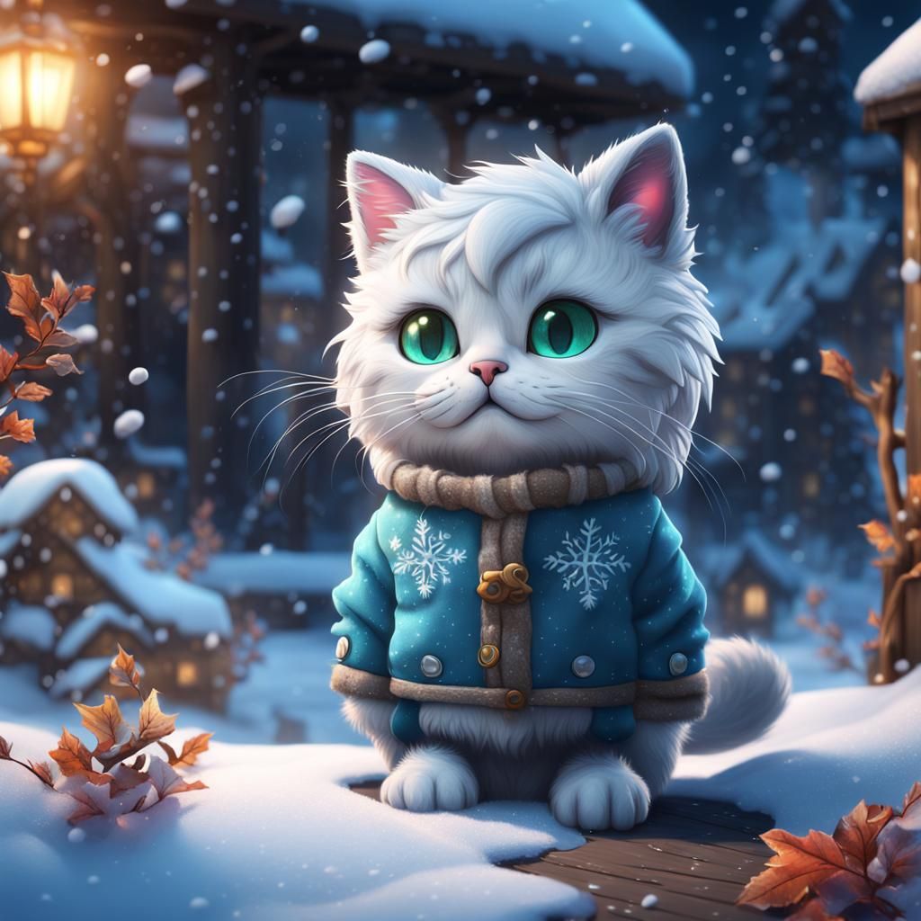 Cute Cat in Winter: Detailed Matte Painting