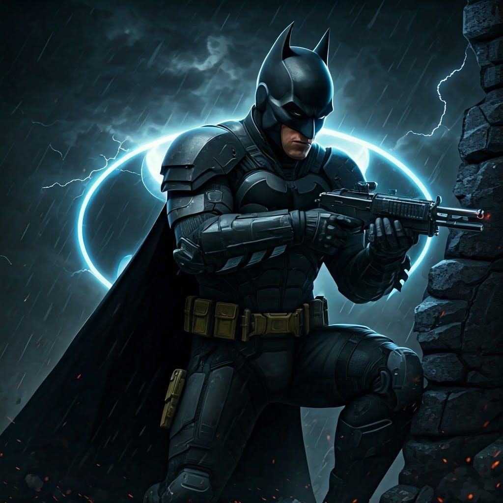 Batman in Warzone with Neon Bat Symbol