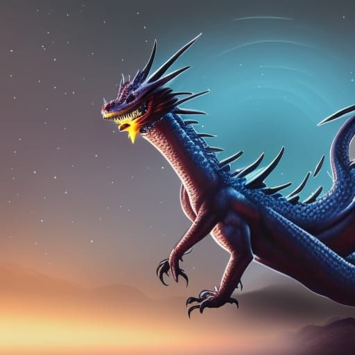 Fire-Breathing Dragon in Twilight Moonscape