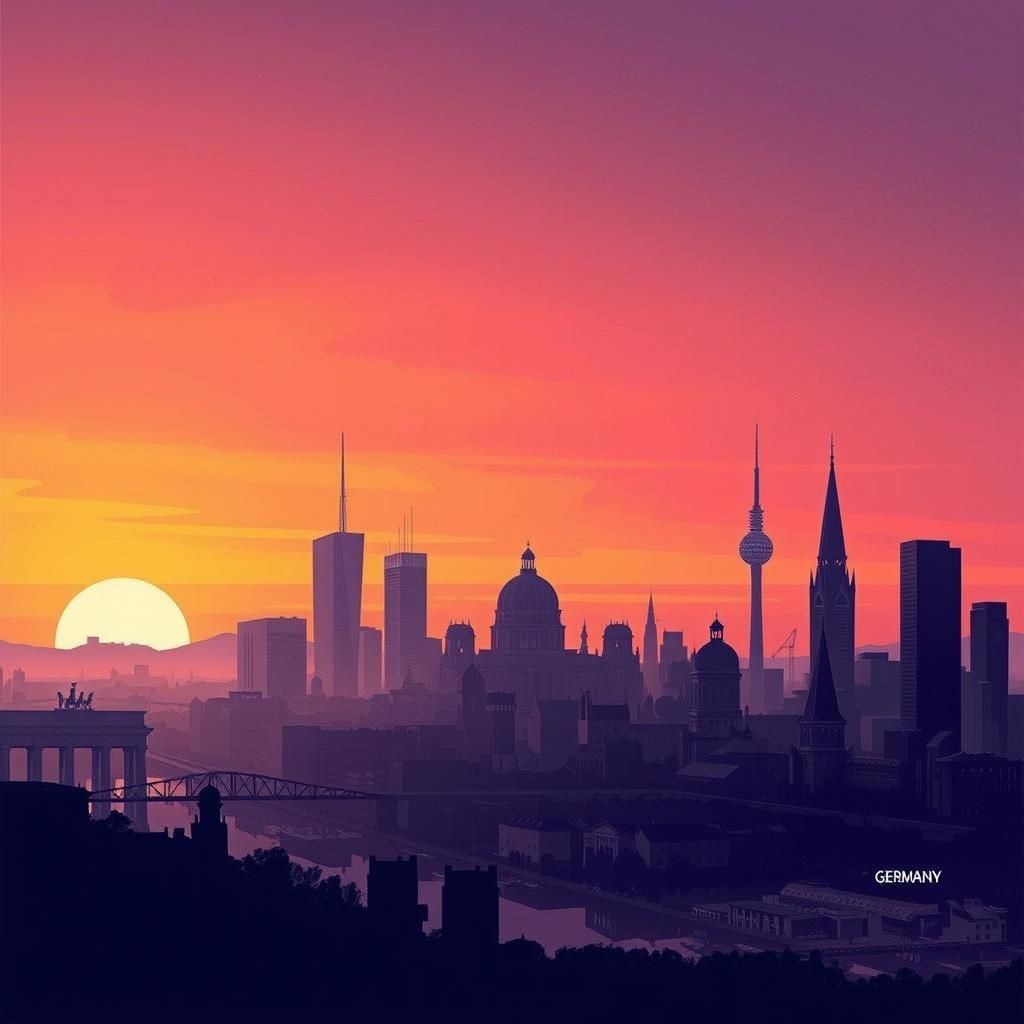 Futuristic German Cityscapes at Sunset
