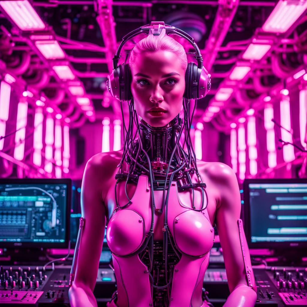 Android Goddess Synthesizer Studio in Vaporwave Style