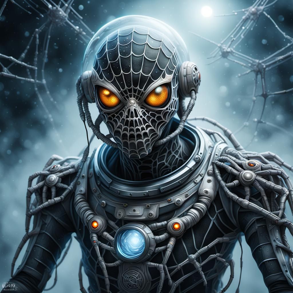 Spider Alien-Astronaut in Fog, Hyperrealistic Macro Photogra...