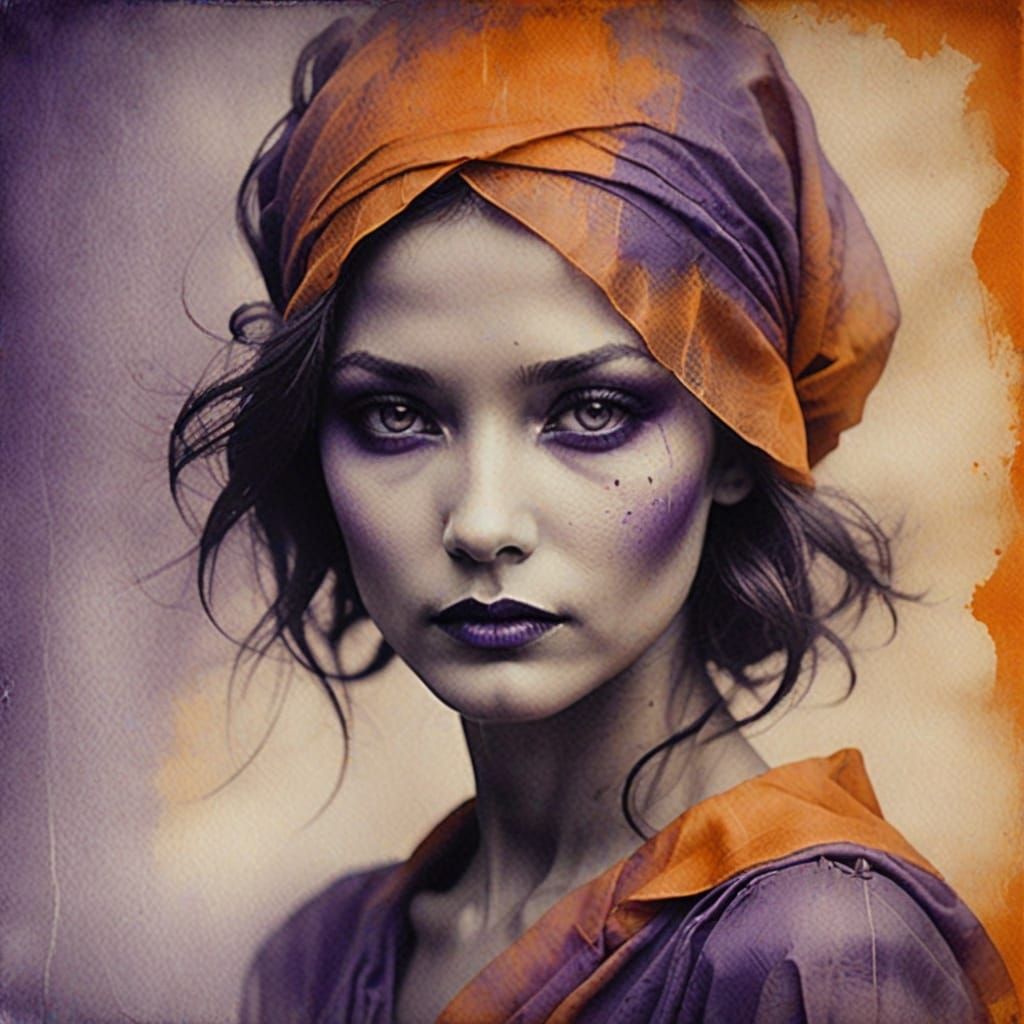 Ethereal Portrait in Elegant Orange and Purple Hues