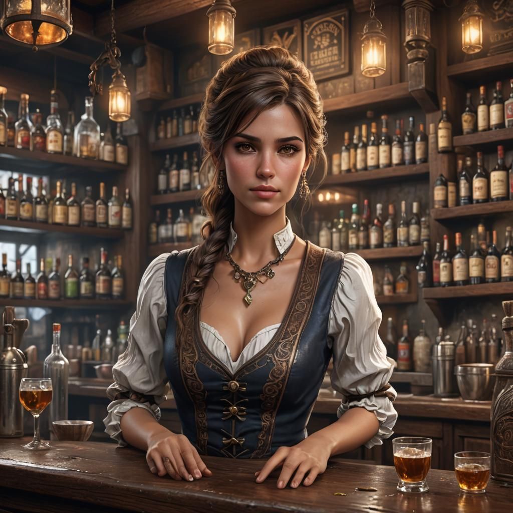Detailed Female Barmaid in Fantasy Concept Art