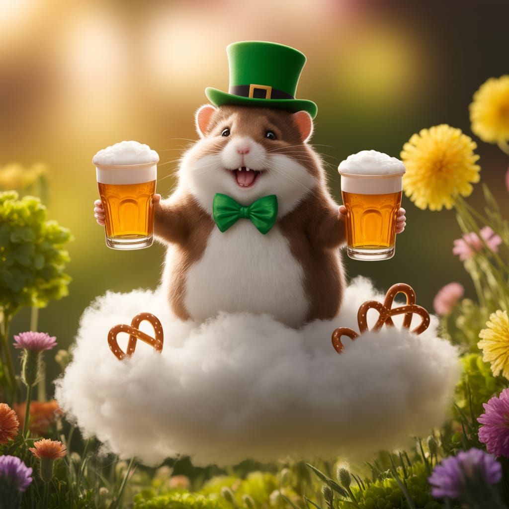 Joyful Drunk Hamster in St. Patrick's Day Garden