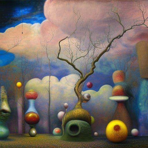 Surreal Art Studio with Twisted Trees