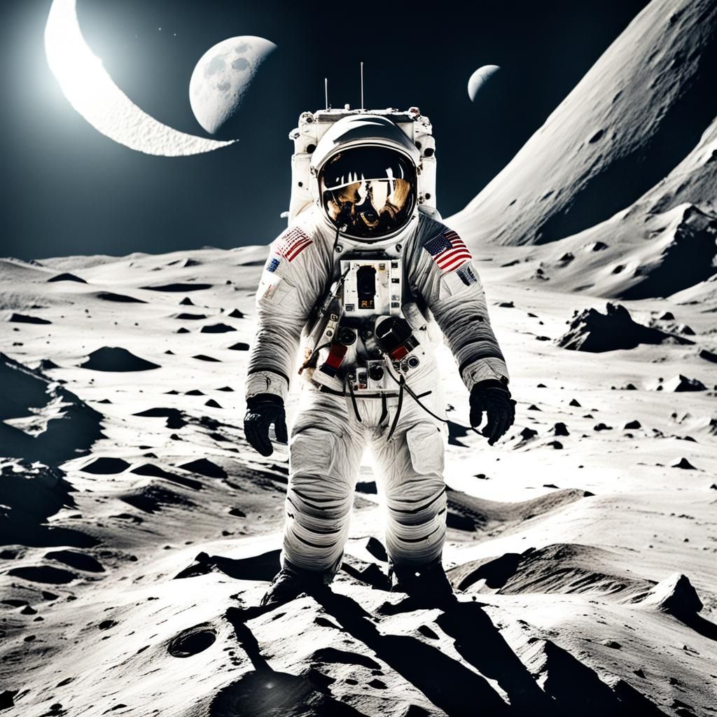 Cosmonaut on the Moon in Hyperrealistic Style