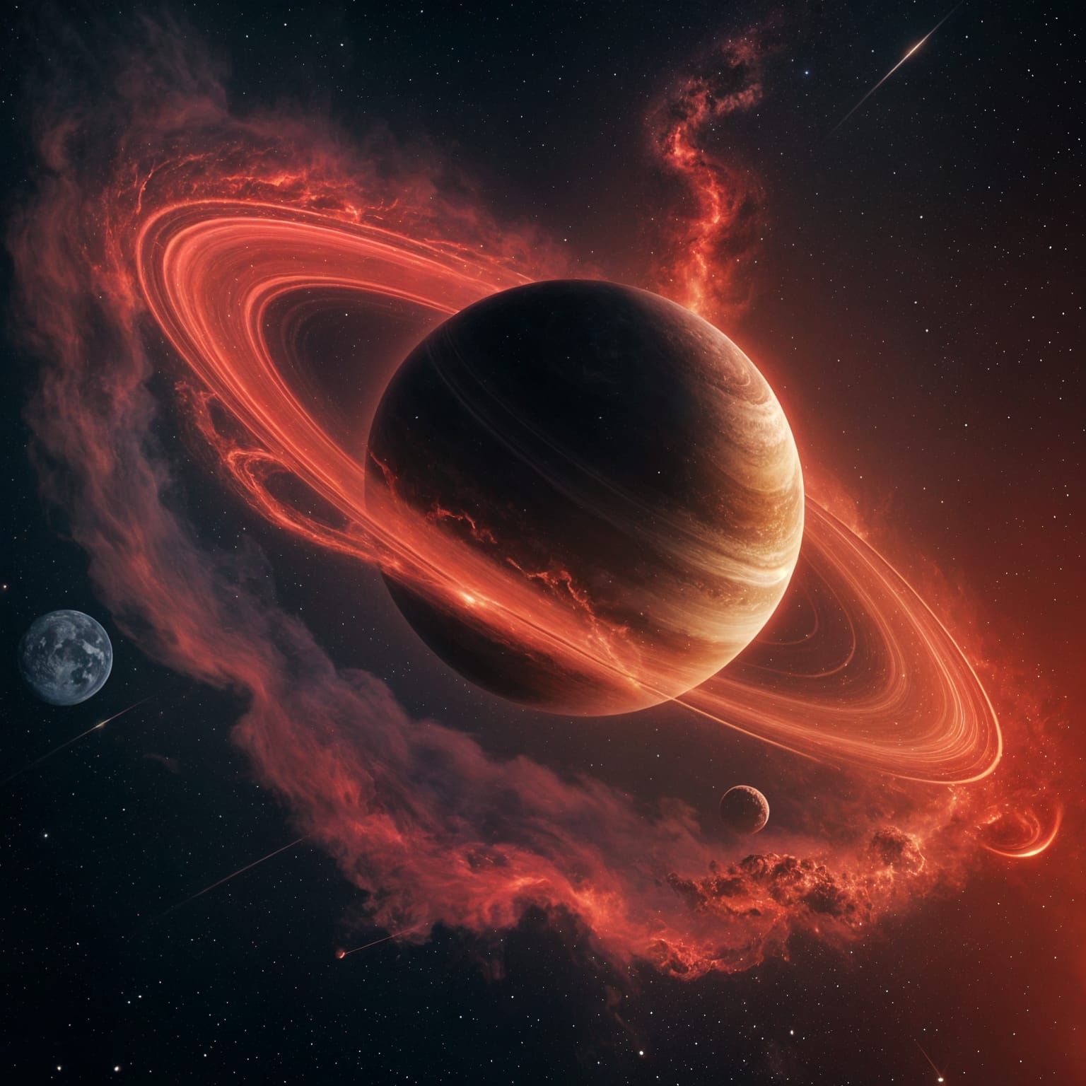 Vivid Galaxy with Comet Storm Approaching Saturn