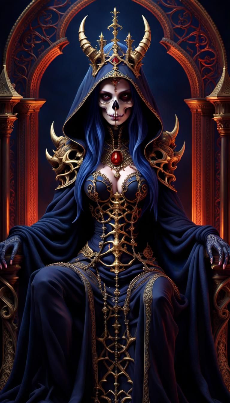 Hooded skull demon queen concept art portrait by Greg Rutkow...