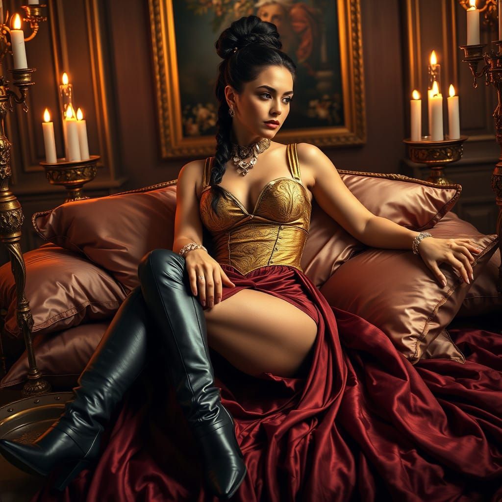 Regal Woman in Lavish Baroque Chamber