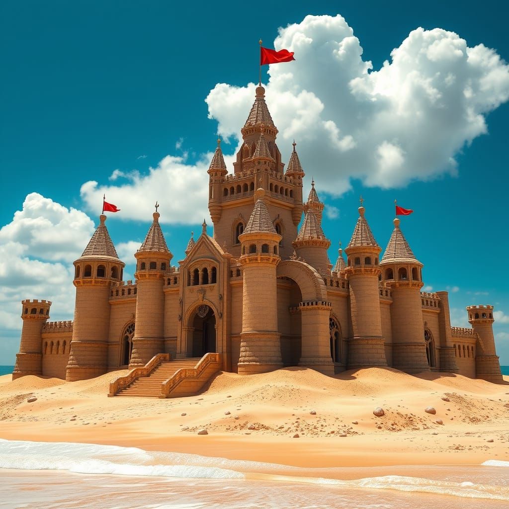 Majestic Beachside Sandcastle in Fantasy Realms