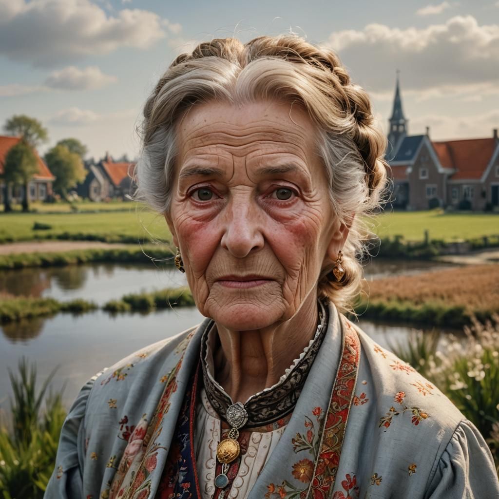 Portrait of Dutch Woman in Traditional Style
