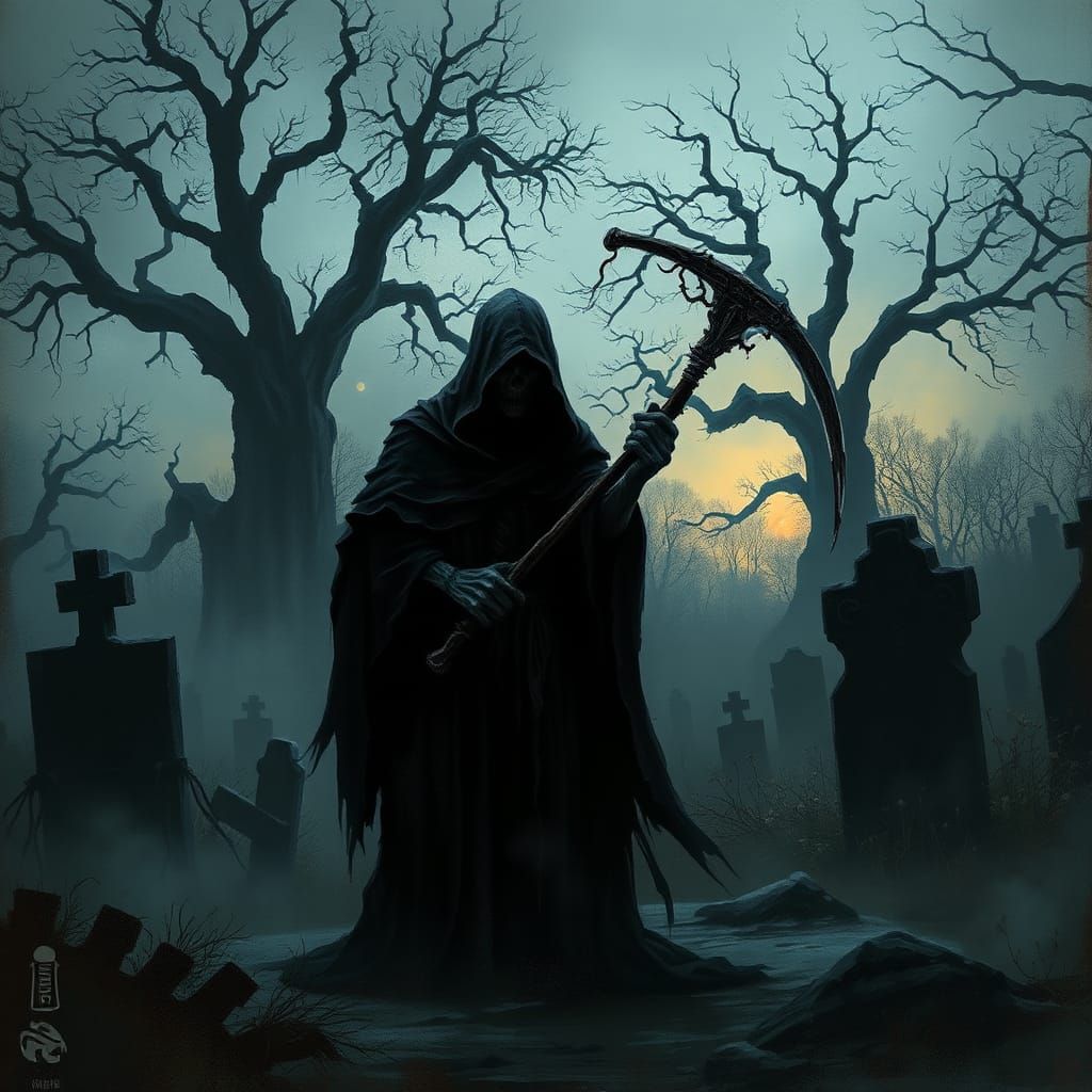 Grim Reaper in Graveyard, Gothic Fantasy Style