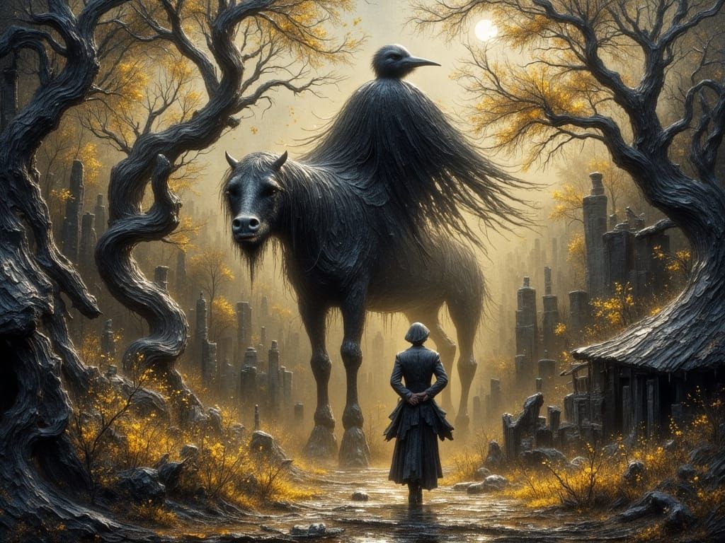 Surreal Shadows on a Playground as Impasto Painting