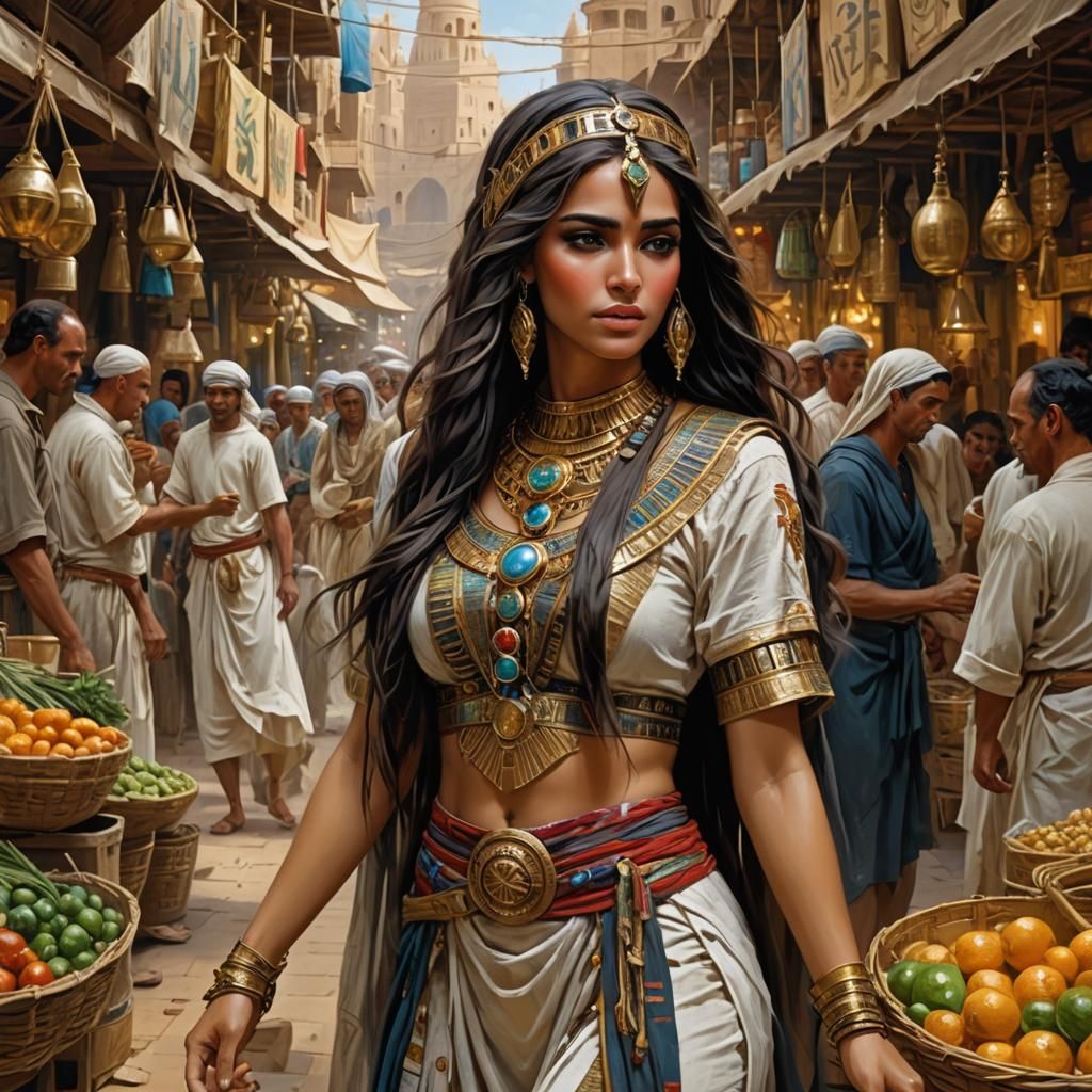 Beautiful Egyptian Girl in Market, Royo Style
