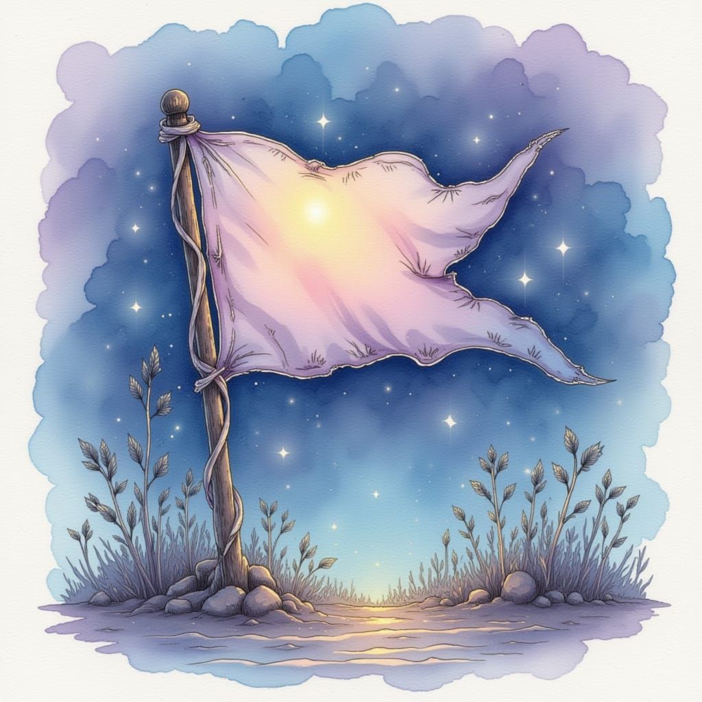 Whimsical Watercolor Camp Flag in Night Breeze