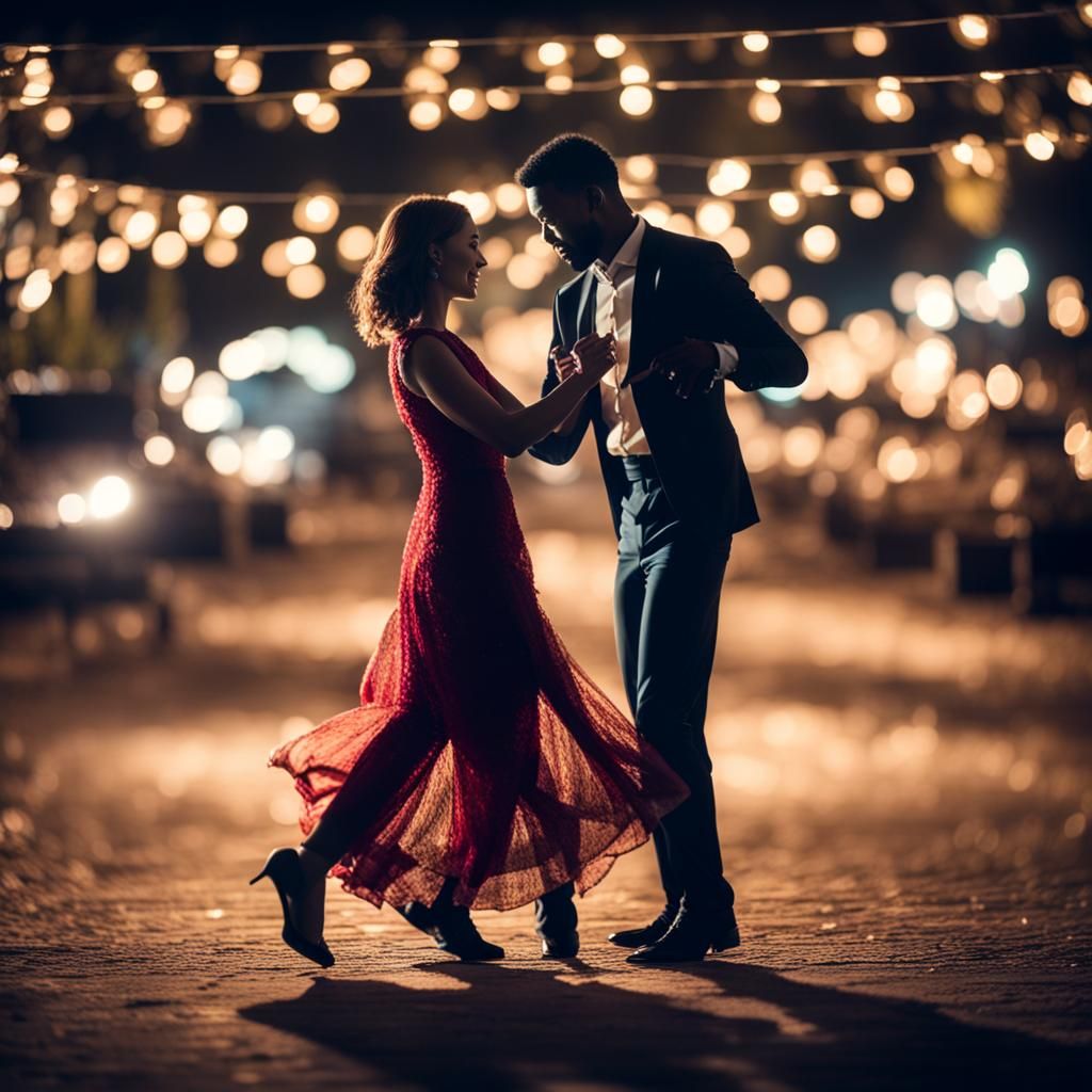 Romantic Couple Dancing Under Moonlight: Bokeh Photography