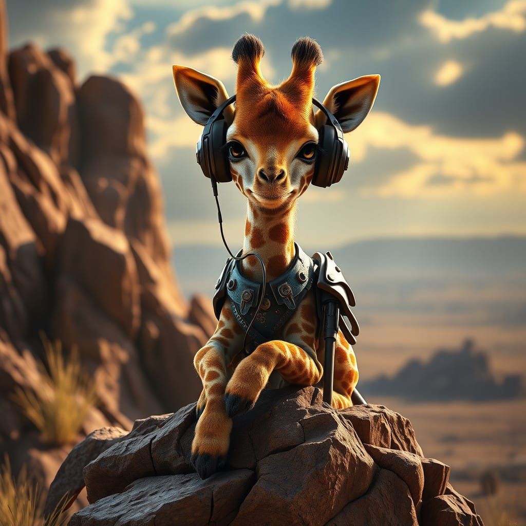 Giraffe Warrior Cub in Epic 8K Savanna Landscape