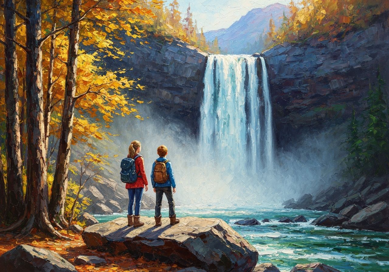 Autumn Mountain Waterfall Oil Painting by Adventurers