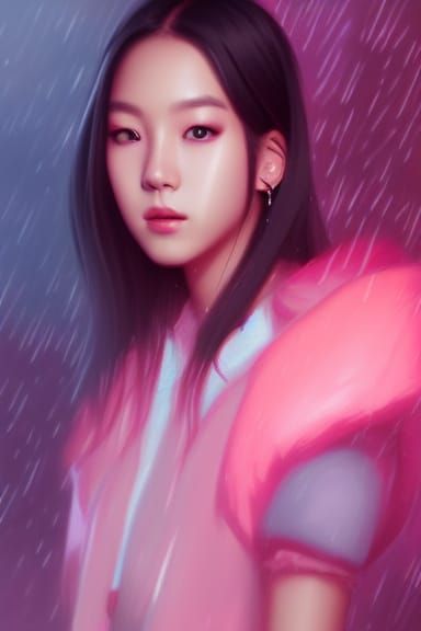 Pink Rainy Portrait Masterpiece in Digital Art Style