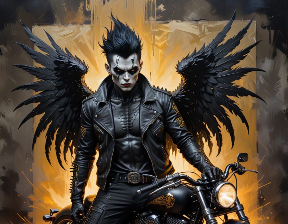 Gothic Punk Vampire Slayer on Motorcycle, Grunge Style