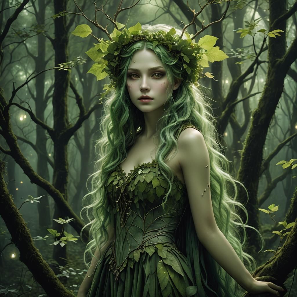 Enchanted Forest Dryad Nymph in Green Light