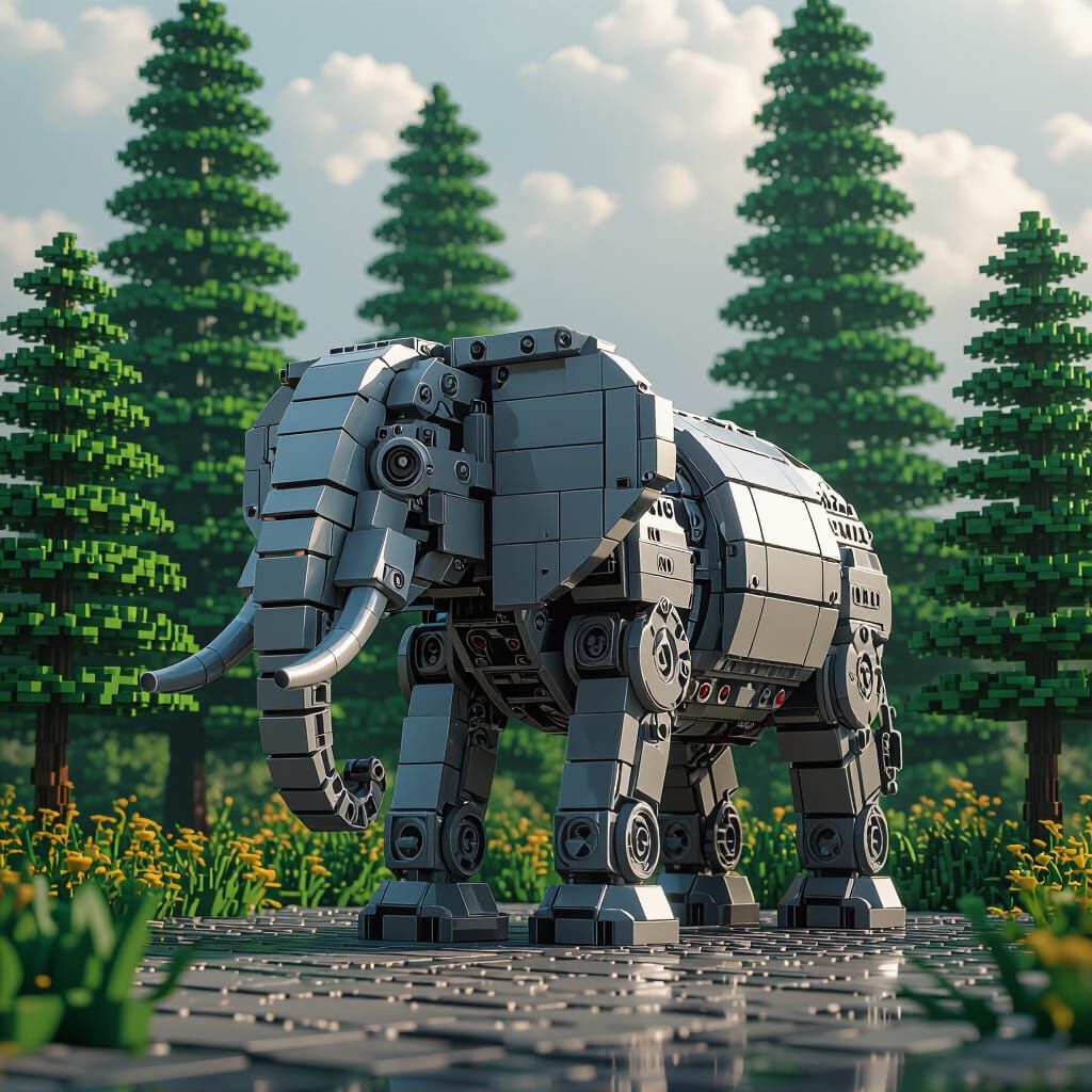 Lego Elephant and Forest with Sci-Fi Mechanical Details